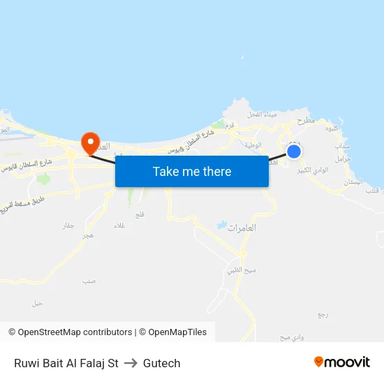 Ruwi Bait Al Falaj St to Gutech map