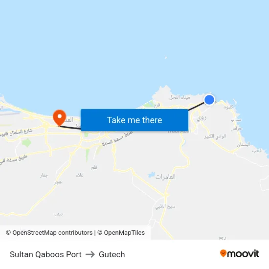 Sultan Qaboos Port to Gutech map