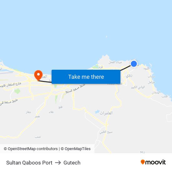 Sultan Qaboos Port to Gutech map