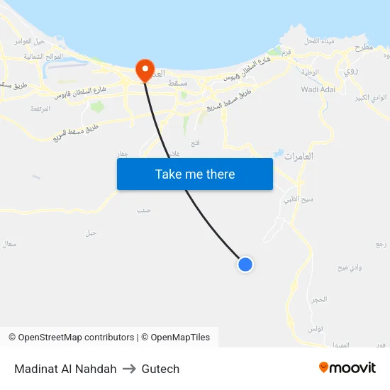 Madinat Al Nahdah to Gutech map