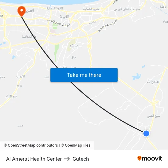 Al Amerat Health Center to Gutech map