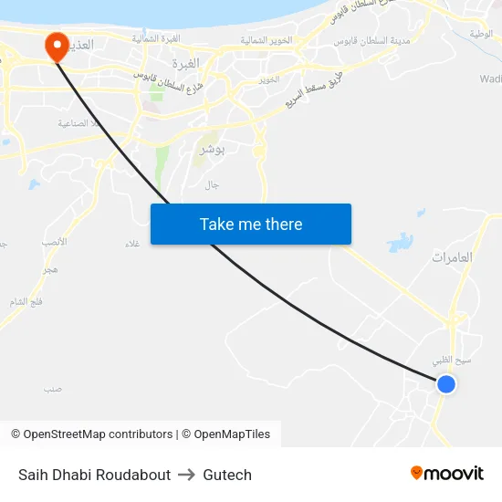 Saih Dhabi Roudabout to Gutech map