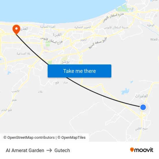 Al Amerat Garden to Gutech map