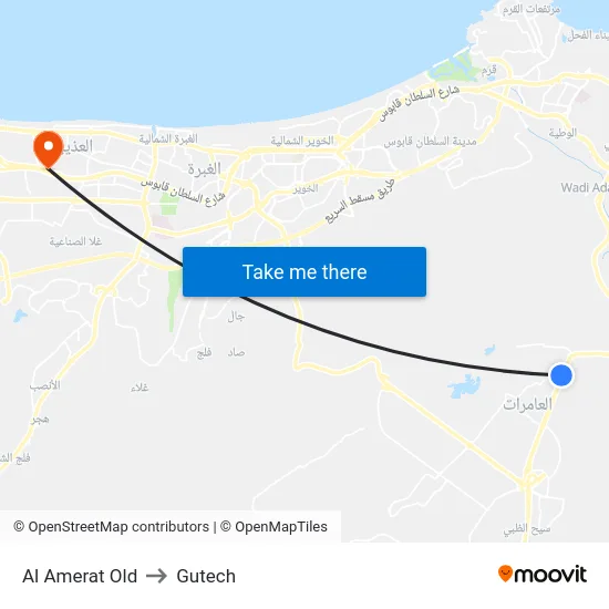 Al Amerat Old to Gutech map