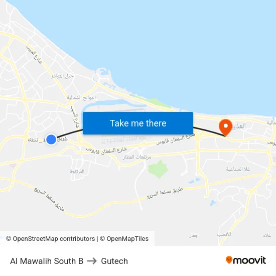 Al Mawalih South B to Gutech map