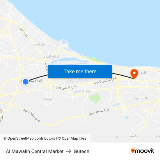 Al Mawalih Central Market to Gutech map