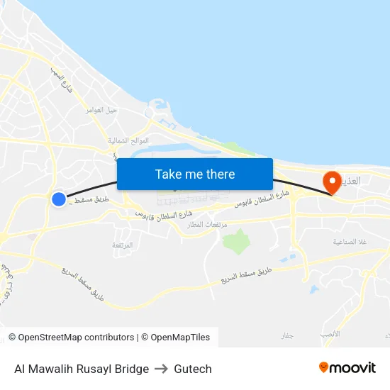 Al Mawalih Rusayl Bridge to Gutech map