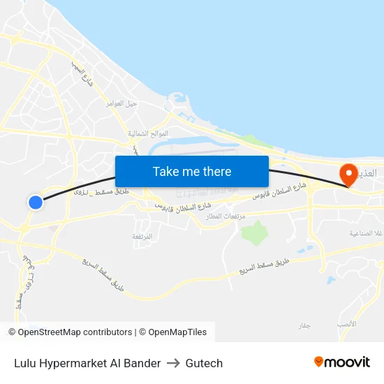 Lulu Hypermarket Al Bander to Gutech map