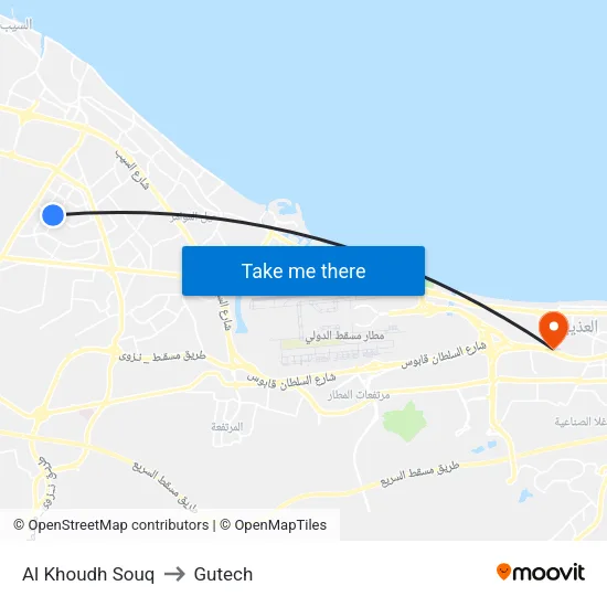 Al Khoudh Souq to Gutech map