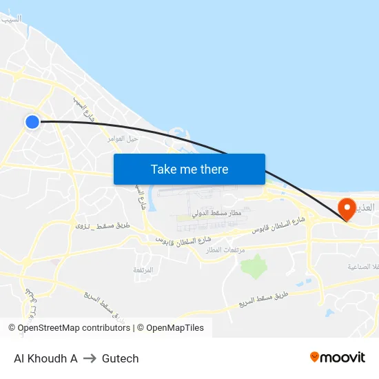 Al Khoudh A to Gutech map