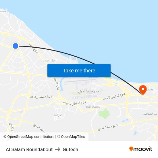 Al Salam Roundabout to Gutech map