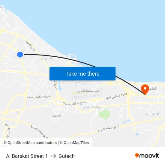 Al Barakat Street 1 to Gutech map