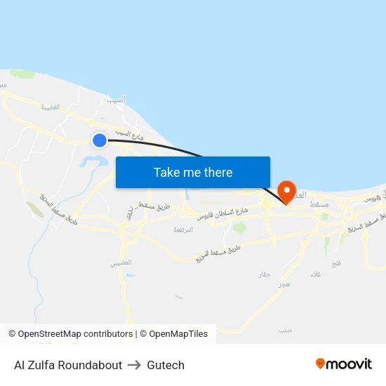 Al Zulfa Roundabout to Gutech map