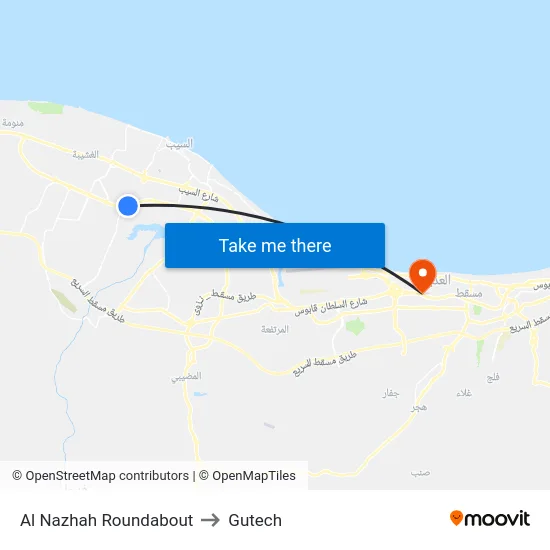 Al Nazhah Roundabout to Gutech map