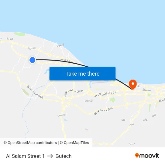 Al Salam Street 1 to Gutech map