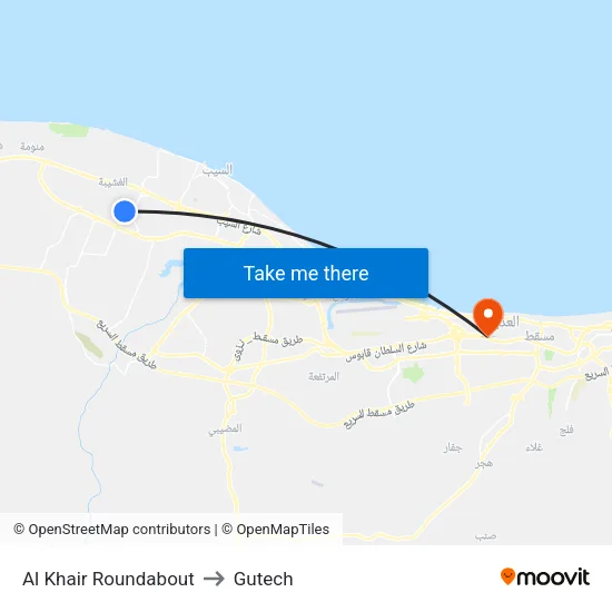 Al Khair Roundabout to Gutech map