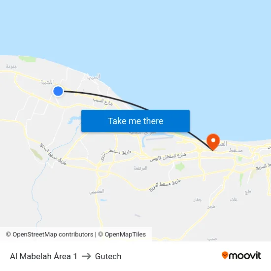 Al Mabelah Área 1 to Gutech map