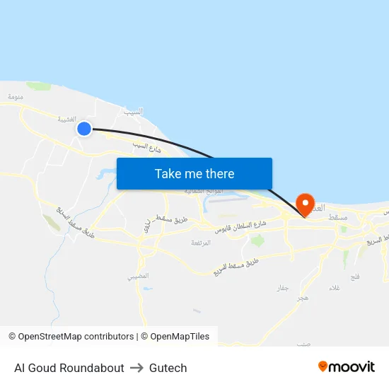 Al Goud Roundabout to Gutech map