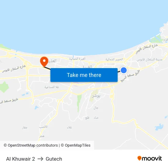 Al Khuwair 2 to Gutech map