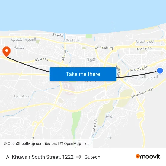 Al Khuwair South Street, 1222 to Gutech map