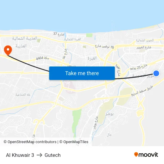 Al Khuwair 3 to Gutech map