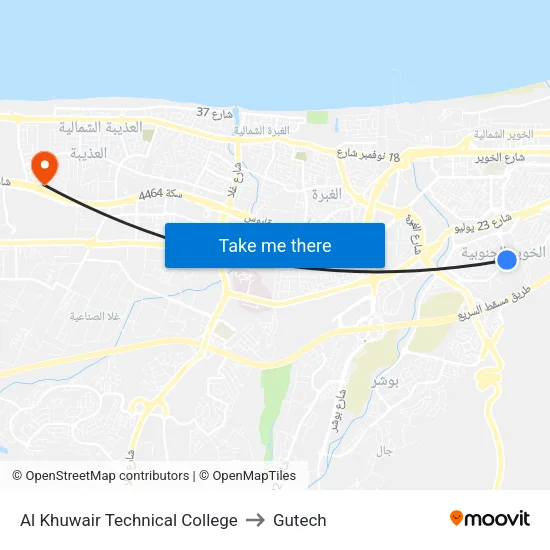 Al Khuwair Technical College to Gutech map