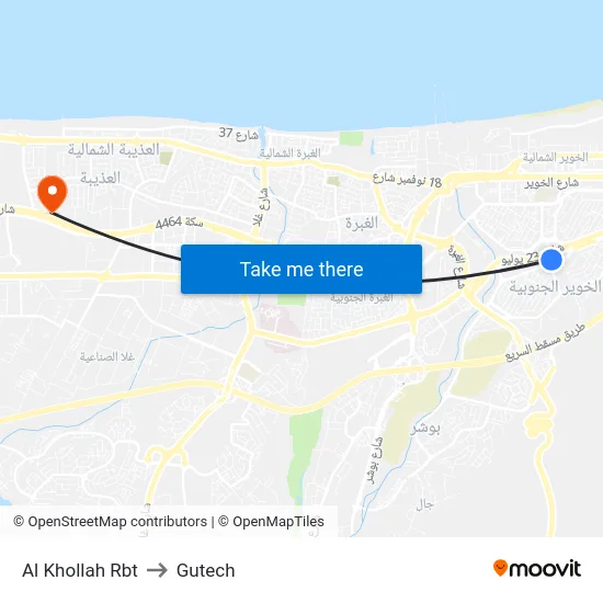 Al Khollah Rbt to Gutech map