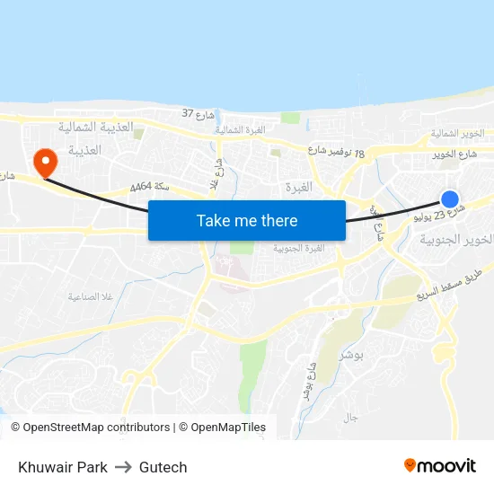 Khuwair Park to Gutech map