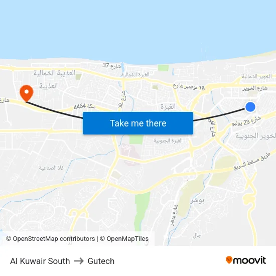 Al Kuwair South to Gutech map