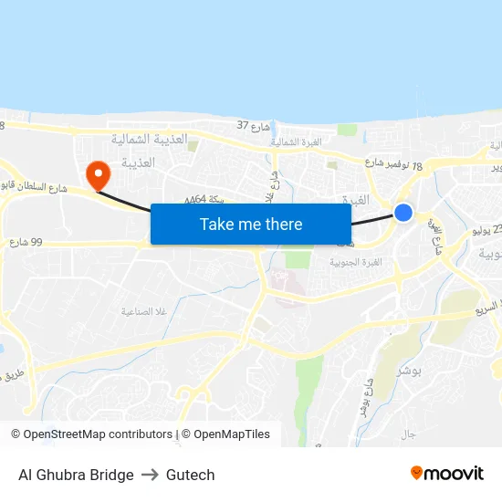 Al Ghubra Bridge to Gutech map