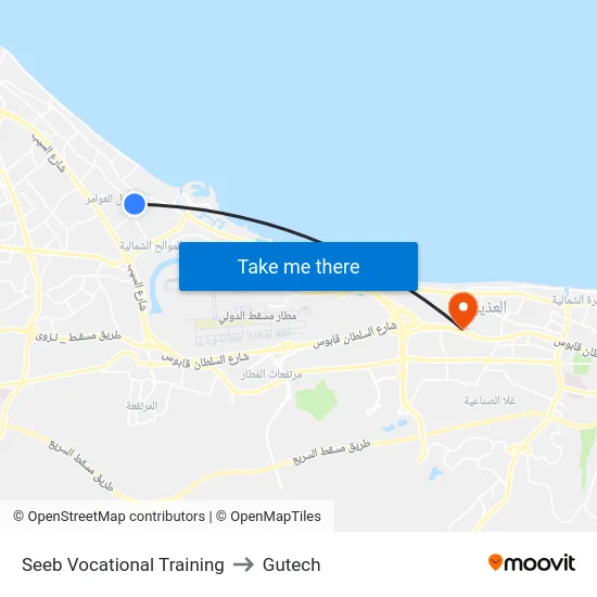 Seeb Vocational Training to Gutech map