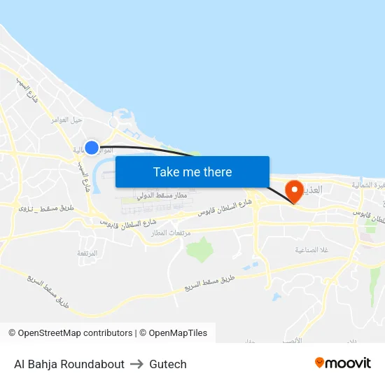 Al Bahja Roundabout to Gutech map