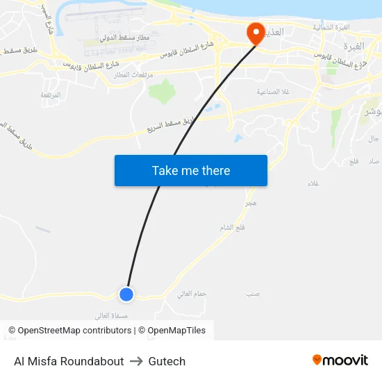 Al Misfa Roundabout to Gutech map