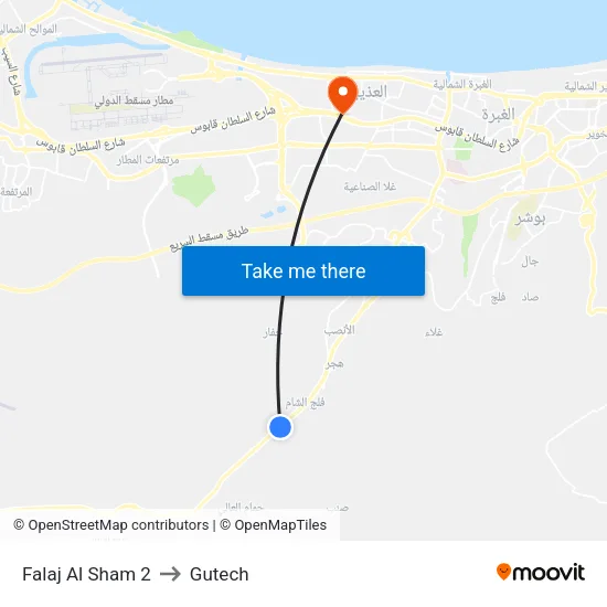 Falaj Al Sham 2 to Gutech map