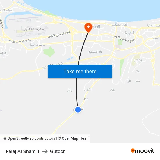 Falaj Al Sham 1 to Gutech map