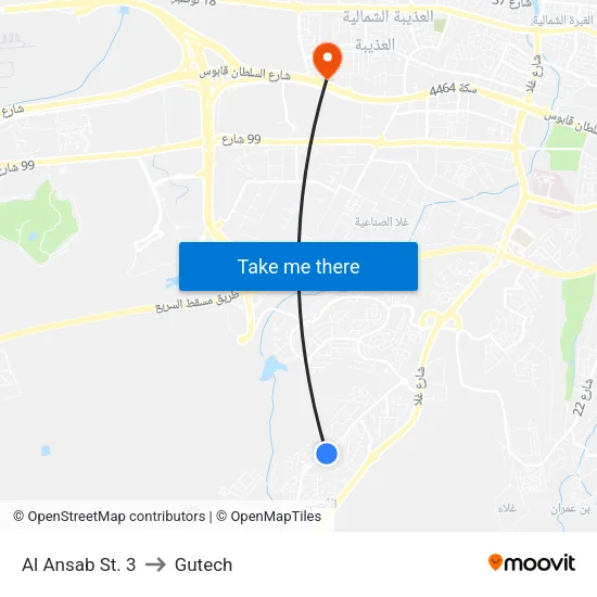 Al Ansab Street 3 to Gutech map