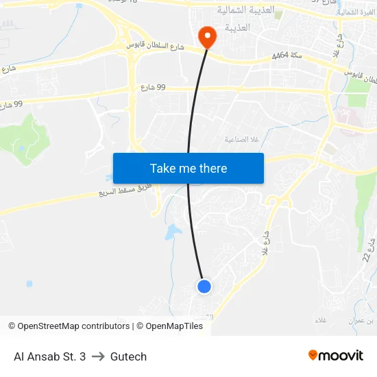 Al Ansab St. 3 to Gutech map