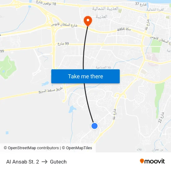 Al Ansab St. 2 to Gutech map