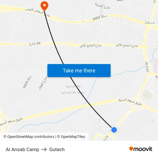 Al Ansab Camp to Gutech map