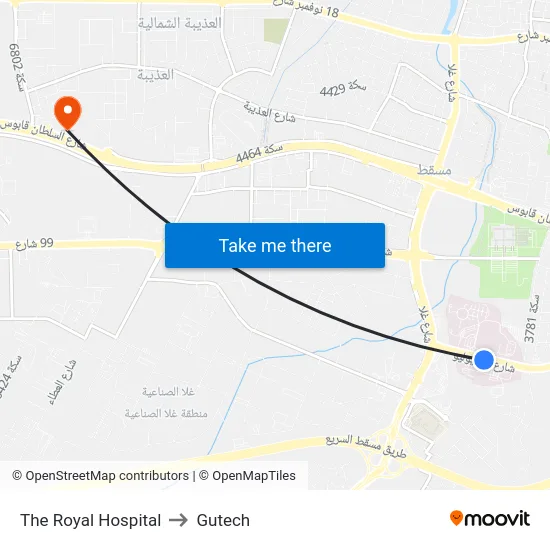 The Royal Hospital to Gutech map