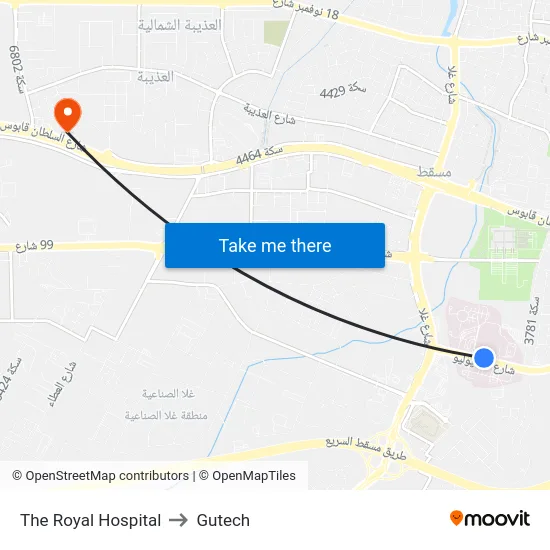 The Royal Hospital to Gutech map