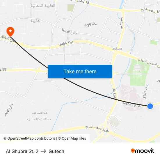 Al Ghubra St. 2 to Gutech map