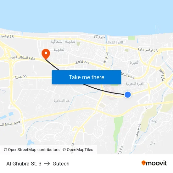 Al Ghubra St. 3 to Gutech map