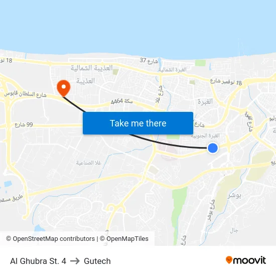 Al Ghubra St. 4 to Gutech map