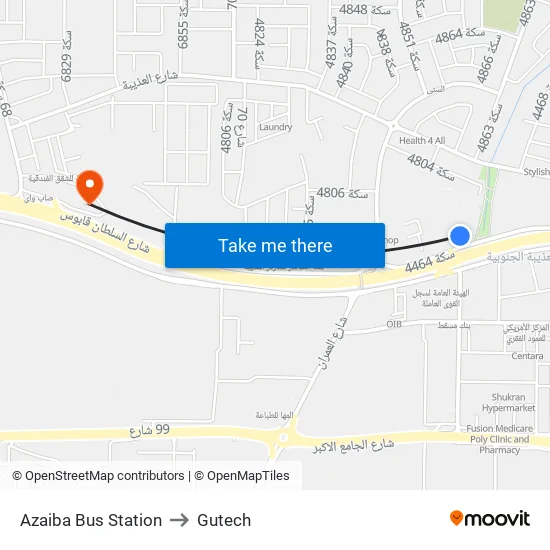 Azaiba Bus Station to Gutech map