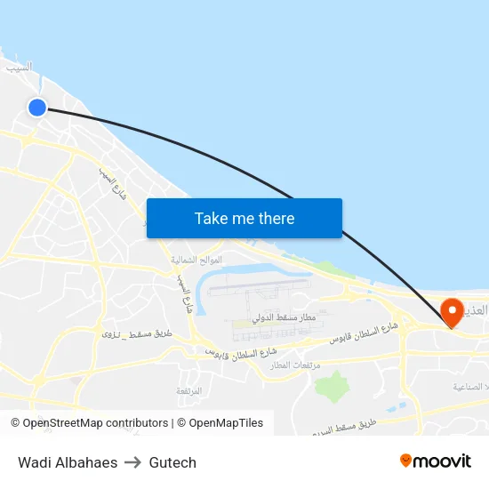 Wadi Albahaes to Gutech map