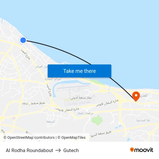 Al Rodha Roundabout to Gutech map