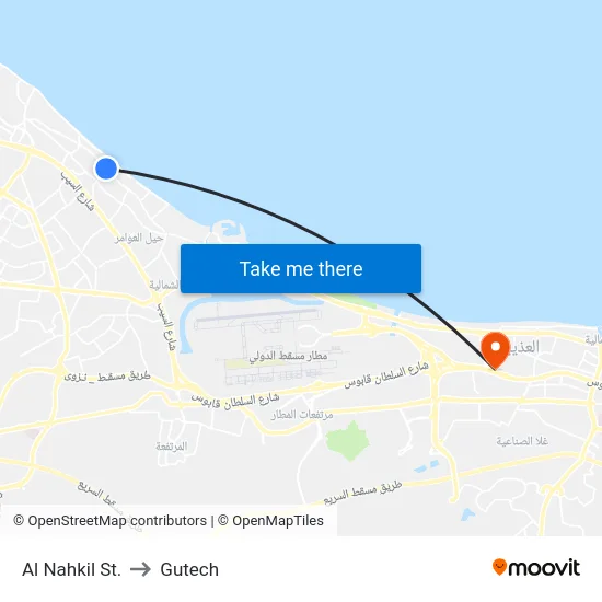 Al Nahkil St. to Gutech map