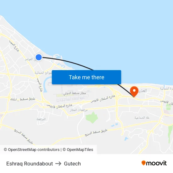 Eshraq Roundabout to Gutech map