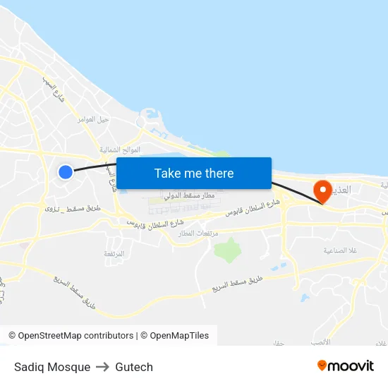 Sadiq Mosque to Gutech map